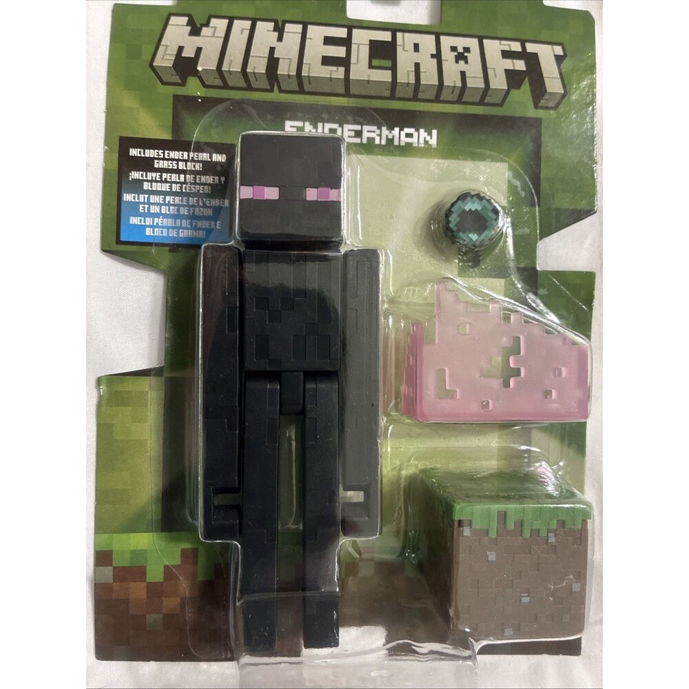 Minecraft Enderman 3.25" Figure with Ender Pearl & Grass Block New in Package